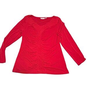 Susan Graver Top Women's Large Red Liquid Knit Ruched